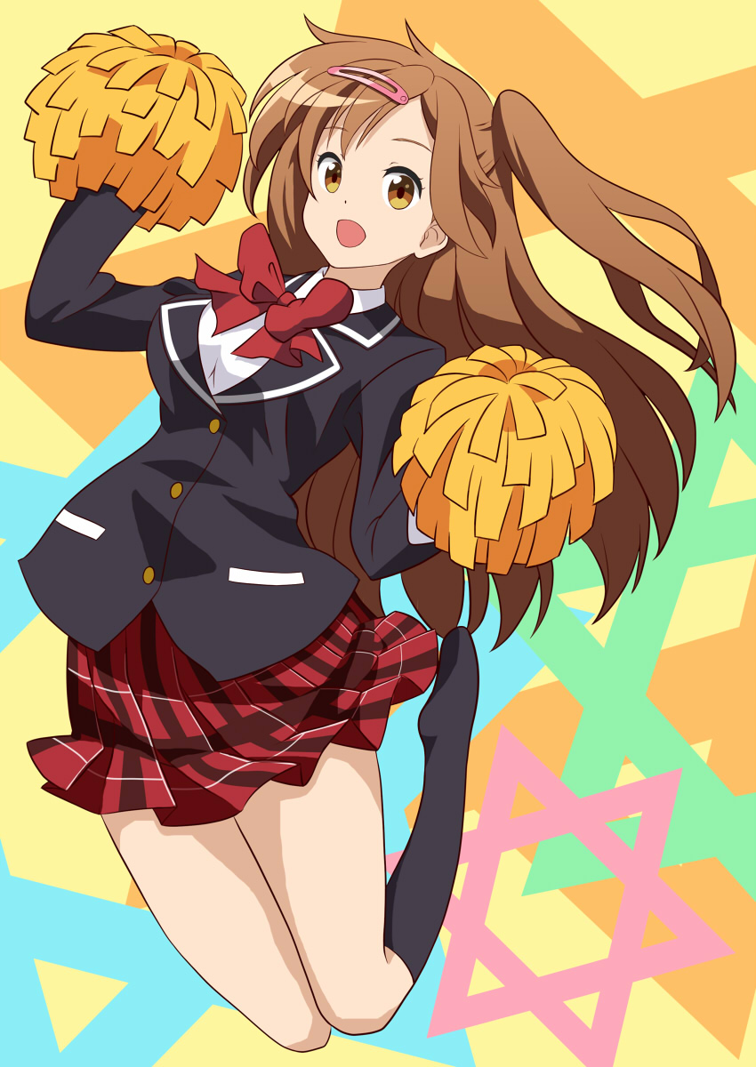 10s, 1girl, :d, bad_id, bad_pixiv_id, blazer, brown_eyes, brown_hair