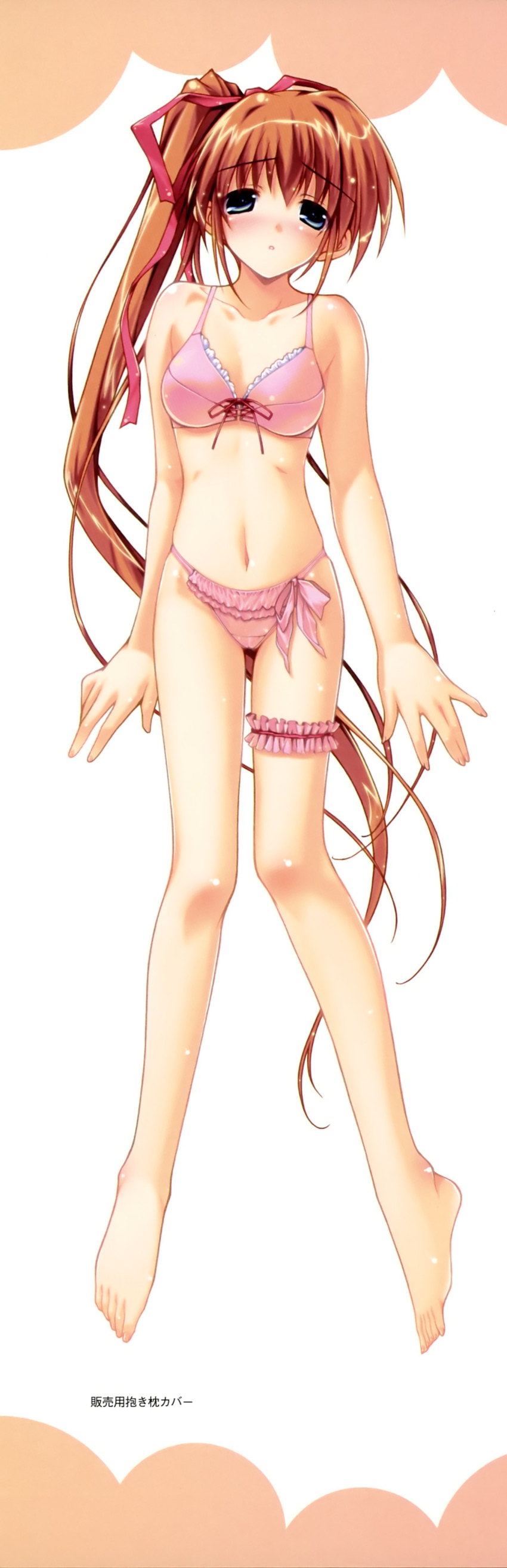 1girl, absurdres, amane_soh, barefoot, blue_eyes, bra, breasts, brown_hair