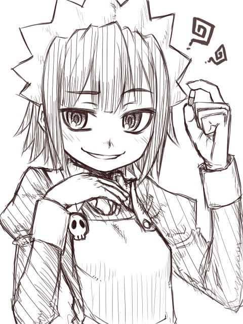 1girl, ?, apron, drugs, female_focus, futaba_channel, grin, maid