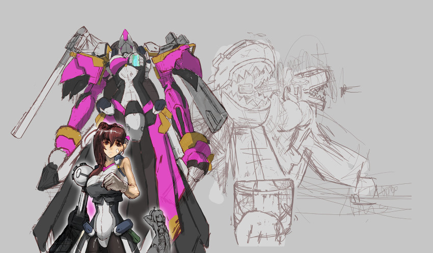 2girls, amputee, bodysuit, breasts, flat_chest, gloves, highres, jizurisuzaku