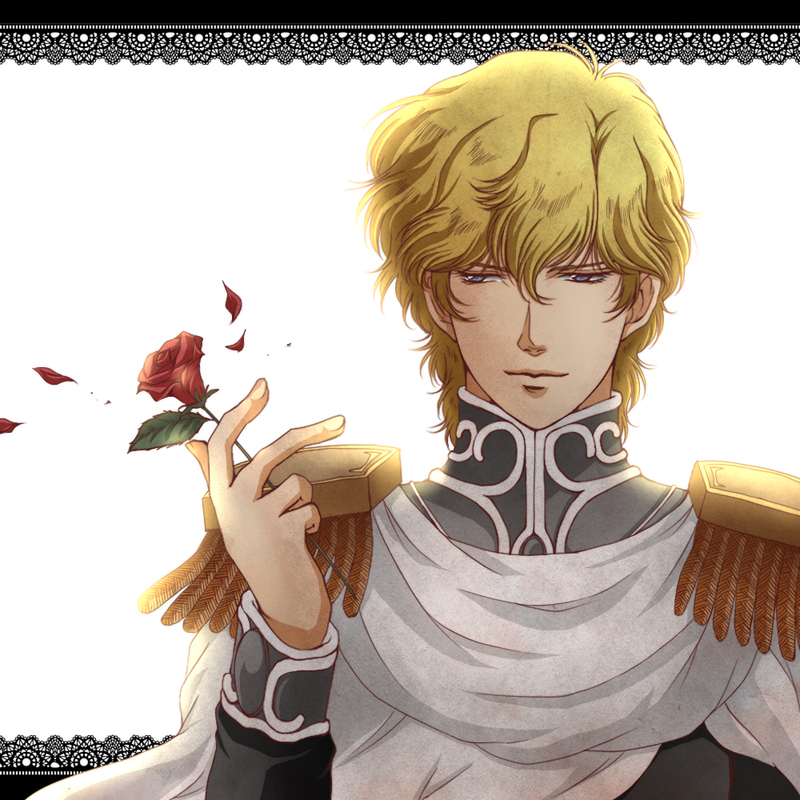 1boy, aogiri_kaede, bad_id, bad_pixiv_id, blonde_hair, blue_eyes, epaulettes, flower