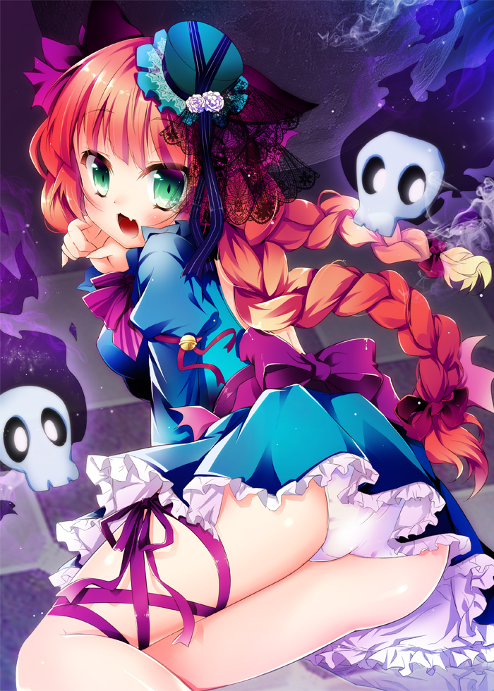 1girl, :d, alternate_costume, animal_ears, ass, blush, bow, braid