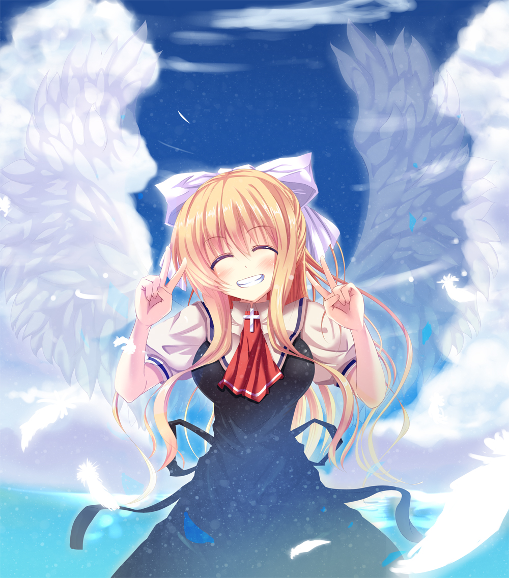 00s, 1girl, air_(visual_novel), ajikan_(azican), bad_id, bad_pixiv_id, blonde_hair, closed_eyes