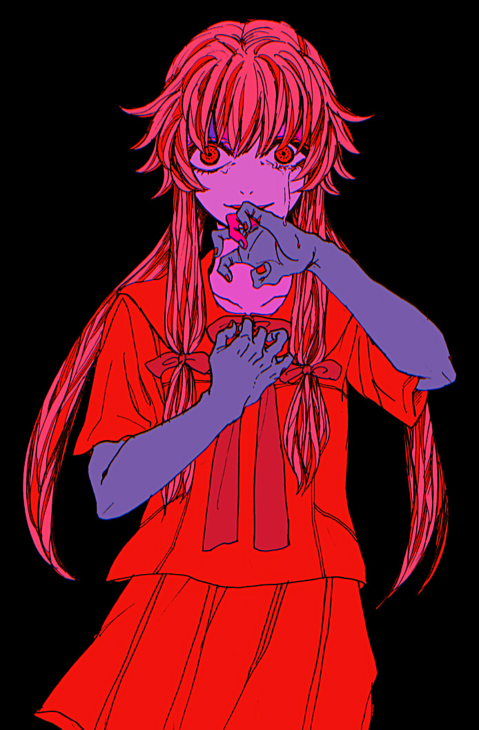 1girl, bow, female_focus, gasai_yuno, hair_bow, higure_machiko, long_hair, mirai_nikki, red_eyes, school_uniform, solo, tears, twintails