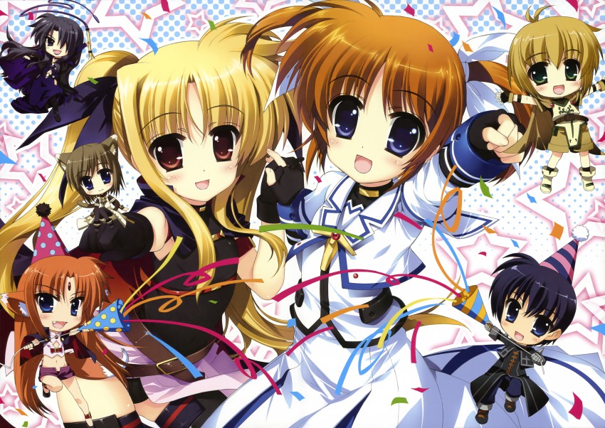 00s, 2boys, 5girls, absurdres, animal_ears, arf, armor, belt