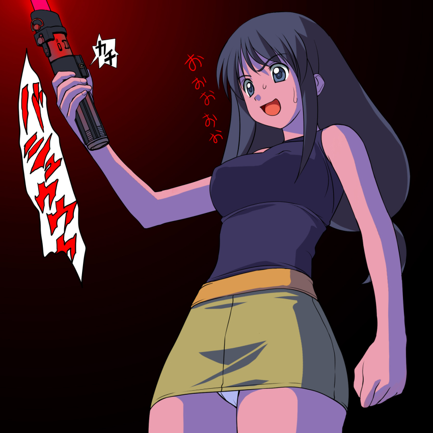 00s, 1girl, a1_(initial-g), bare_shoulders, blue_hair, energy_sword, gradient_background, highres