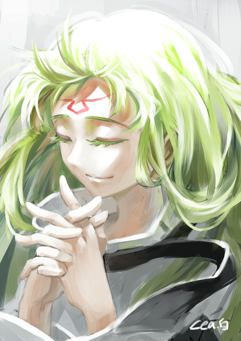 1girl, c.c., closed_eyes, code_geass, colored_eyelashes, facial_mark, female_focus, forehead_mark