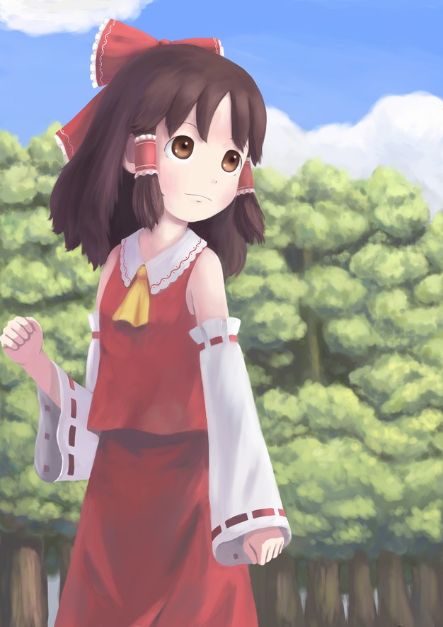 1girl, bad_id, bad_pixiv_id, brown_eyes, brown_hair, female_focus, flat_chest, forest