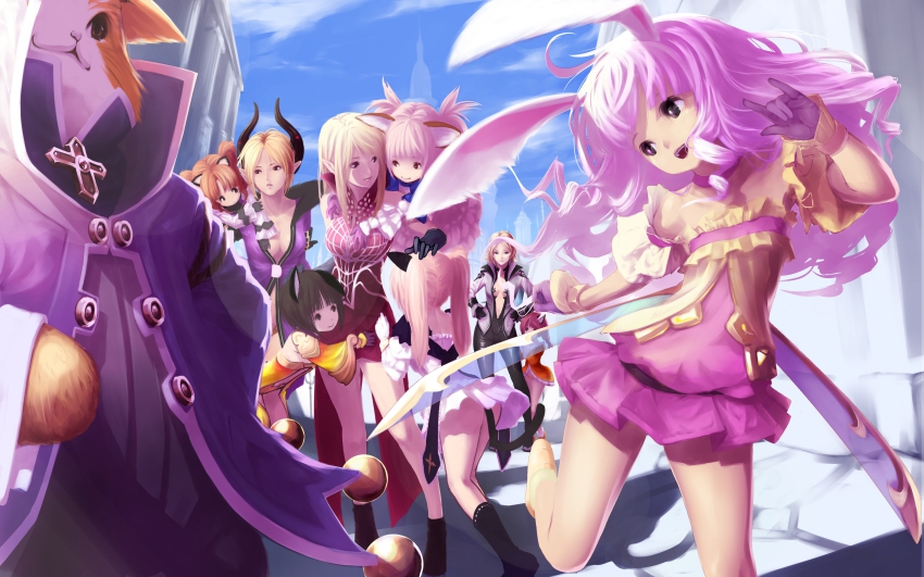 6+girls, :3, absurdres, animal_ears, ass, black_eyes, black_hair, blonde_hair