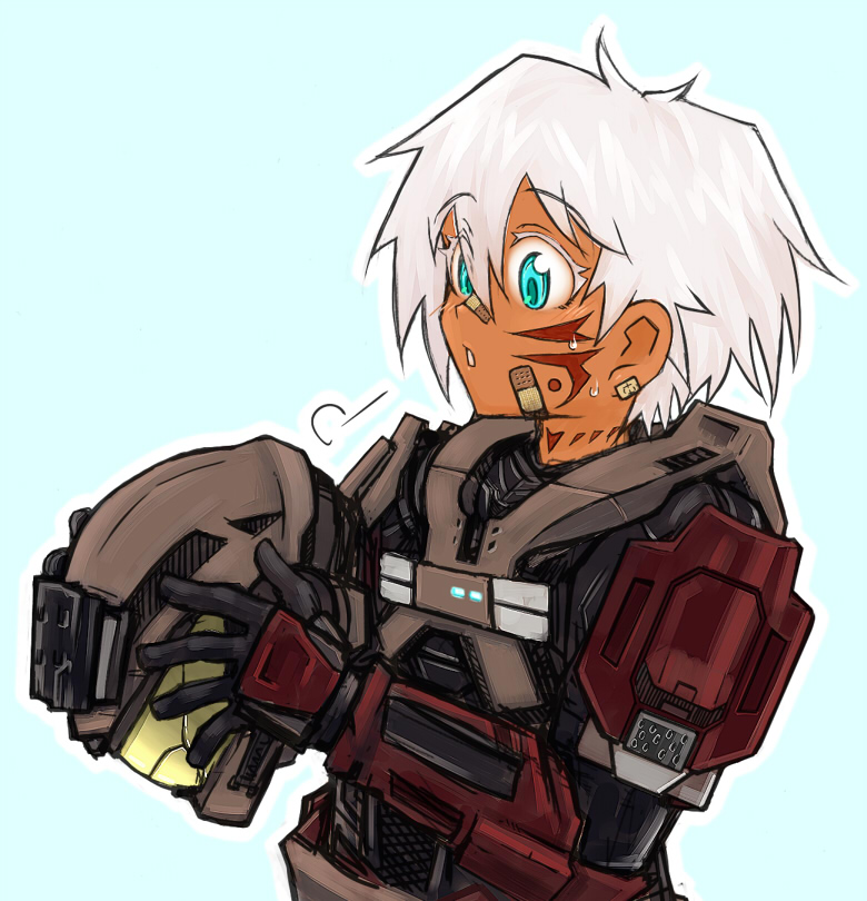 1girl, armor, bandaid, bandaid_on_face, bandaid_on_nose, cosplay, dark-skinned_female, dark_skin