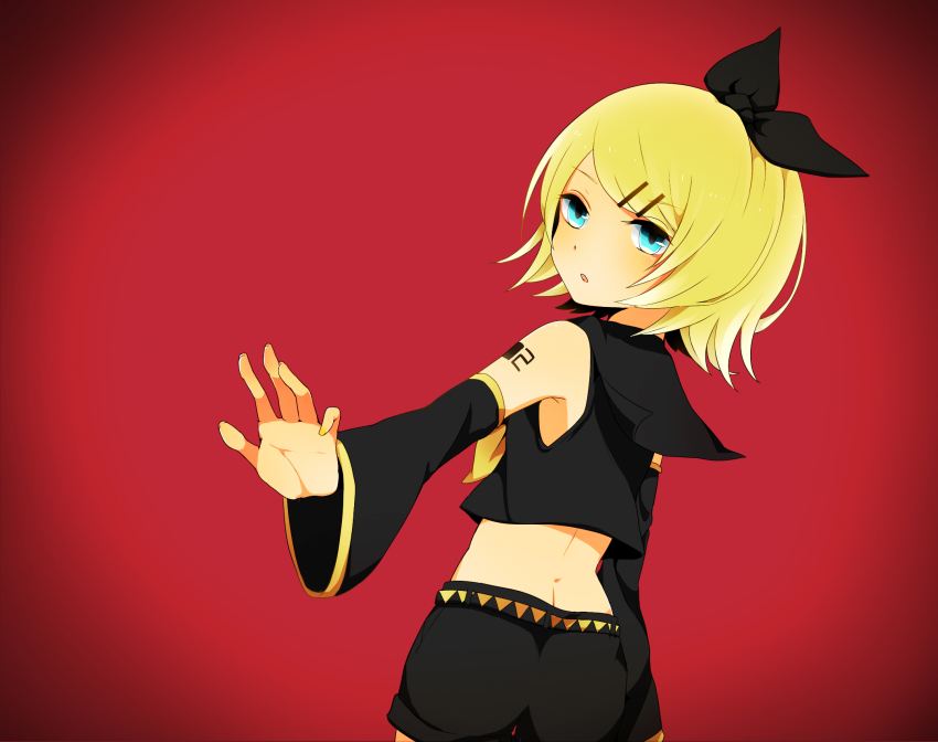 1girl, asaym7, blonde_hair, female_focus, gradient_background, highres, kagamine_rin, short_hair