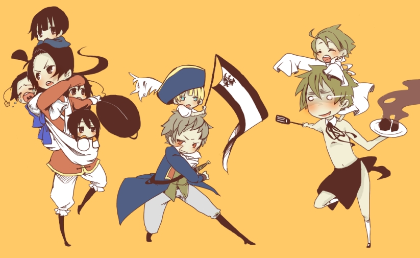 ahoge, axis_powers_hetalia, blonde_hair, brown_hair, china_(hetalia), flower, germany_(hetalia), hair_flower