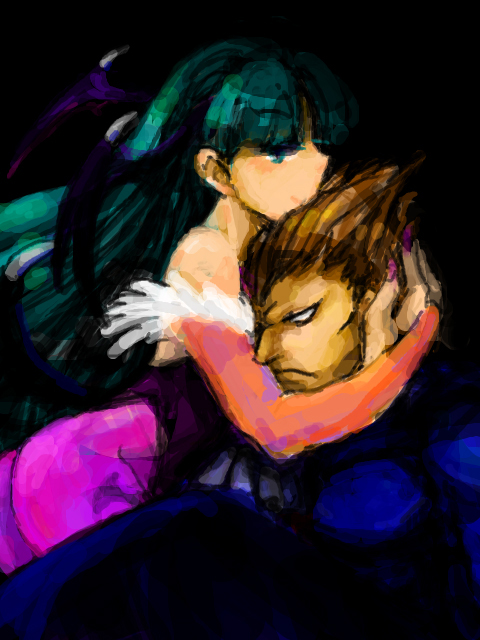 1boy, 1girl, ass, bad_id, bad_pixiv_id, bare_shoulders, bridal_gauntlets, brown_hair