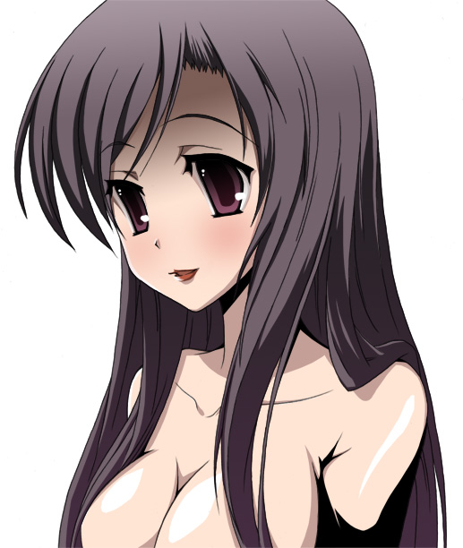 00s, 1girl, bad_id, bad_pixiv_id, breasts, female_focus, katsura_kotonoha, large_breasts, school_days, simple_background, solo, topless_female, tsurugi_(artist)