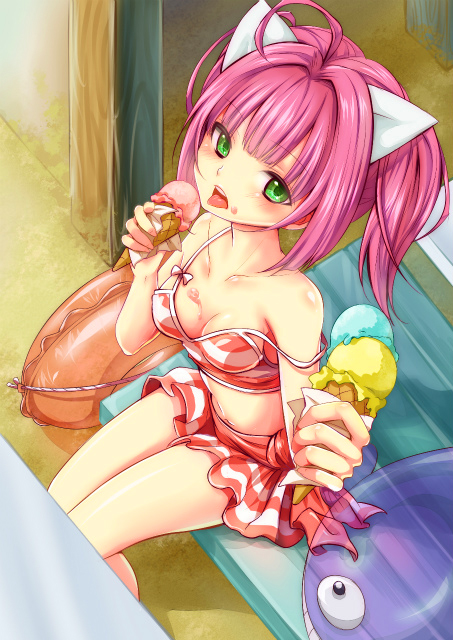 00s, 1girl, ahoge, animal_ears, bad_id, bad_pixiv_id, bikini, blush