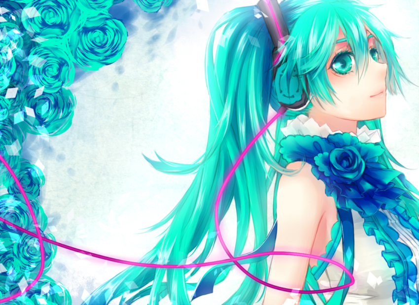 aqua_eyes, aqua_hair, hatsune_miku, headphones, sarie_(zyy842434511), solo, tagme, vocaloid