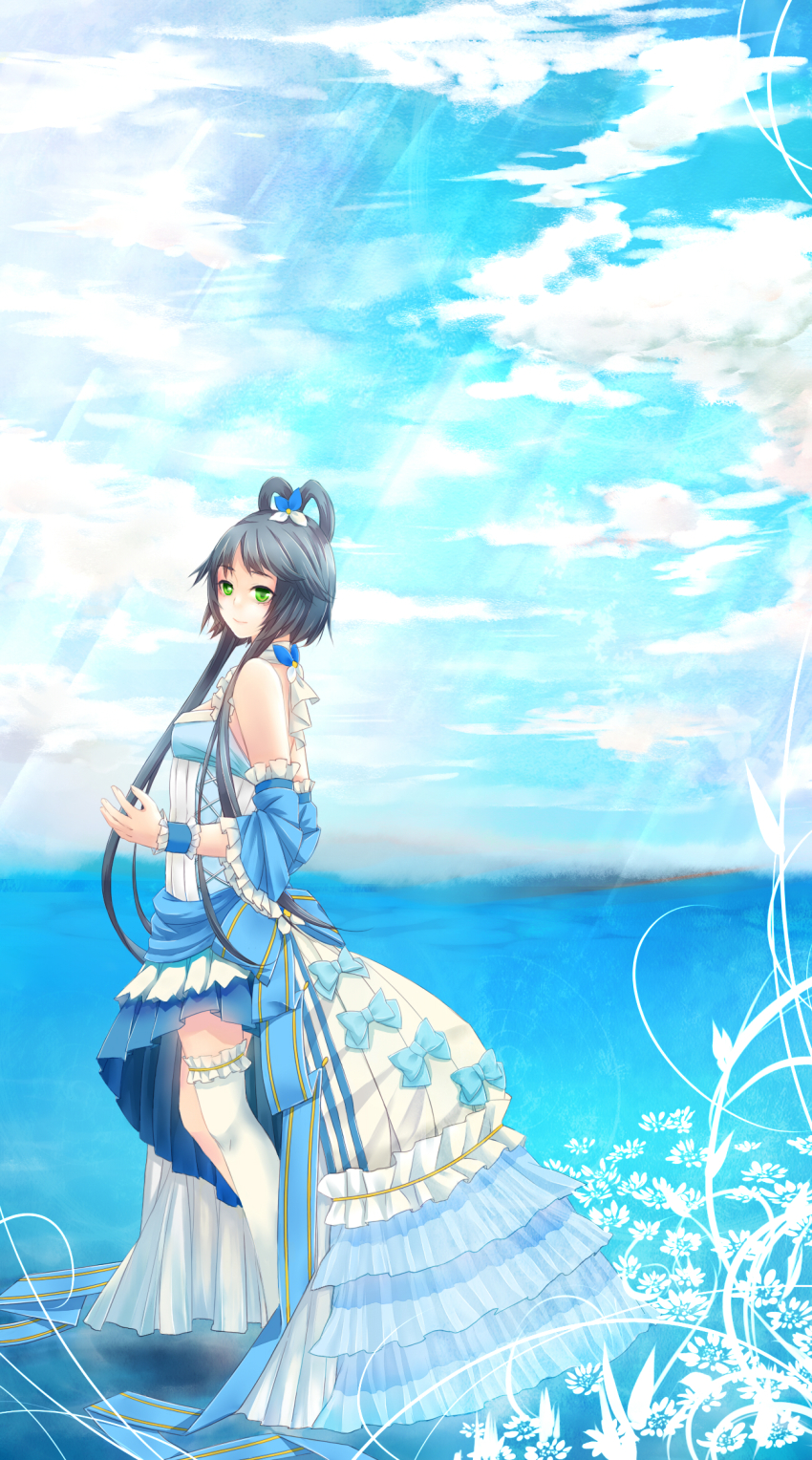 cloud, dress, highres, luo_tianyi, sarie_(zyy842434511), short_hair_with_long_locks, solo, sunlight
