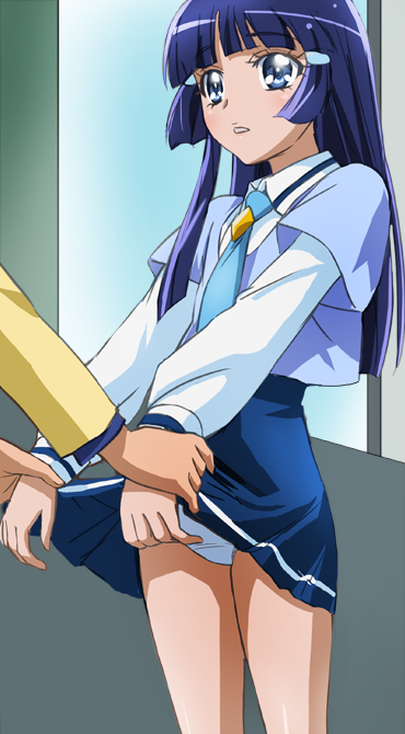 10s, 2girls, age_difference, aoki_reika, blazer, blue_eyes, blue_necktie, blue_shirt