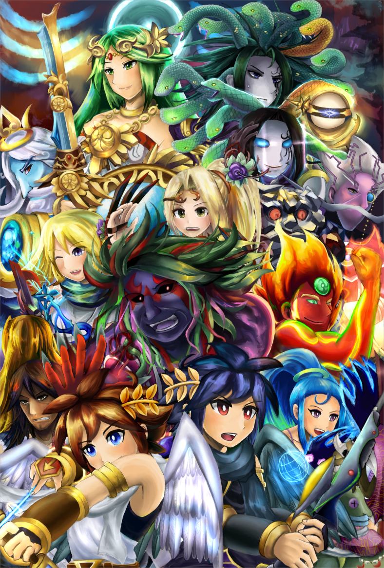 6+boys, 6+girls, amazon_pandora, arlon_(kid_icarus), arlon_orbitars_(kid_icarus), blonde_hair, blue_eyes, blue_hair, brown_hair, cragalanche, dark_pit, dark_pit_staff_(kid_icarus), everyone, fiery_hair, gaol, green_hair, hades_(kid_icarus), jewelry, kafu_(hayasugiko), kid_icarus, kid_icarus_uprising, lots_of_jewelry, magnus_(kid_icarus), medusa_(kid_icarus), multiple_boys, multiple_girls, nintendo, palutena, palutena_blade_(kid_icarus), palutena_bow_(kid_icarus), pandora_(kid_icarus), pandora_claws_(kid_icarus), phosphora, phosphora_bow_(kid_icarus), pit_(kid_icarus), poseidon_(kid_icarus), poseidon_cannon_(kid_icarus), pyrrhon, snake_hair, thanatos_(kid_icarus), viridi, viridi_claws_(kid_icarus)