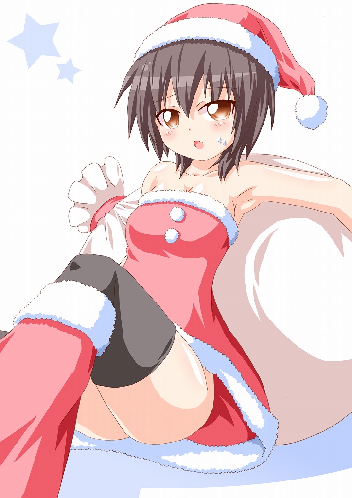 1girl, armpits, bare_shoulders, black_hair, black_thighhighs, blush, boots, brown_eyes