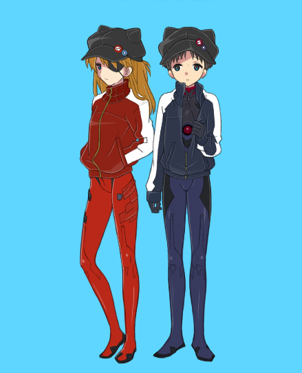 10s, 1boy, 1girl, animal_hat, bad_id, bad_pixiv_id, cat_hat, evangelion:_3.0_you_can_(not)_redo