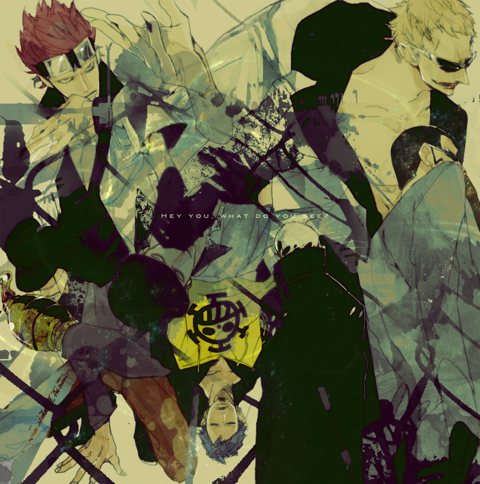 5boys, amputee, crocodile_(one_piece), donquixote_doflamingo, donquixote_pirates, dual_persona, earrings, eustass_kid