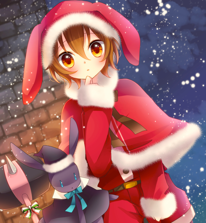 1boy, :<, akane_(goma), androgynous, animal_ears, animal_hat, bad_id, bad_pixiv_id