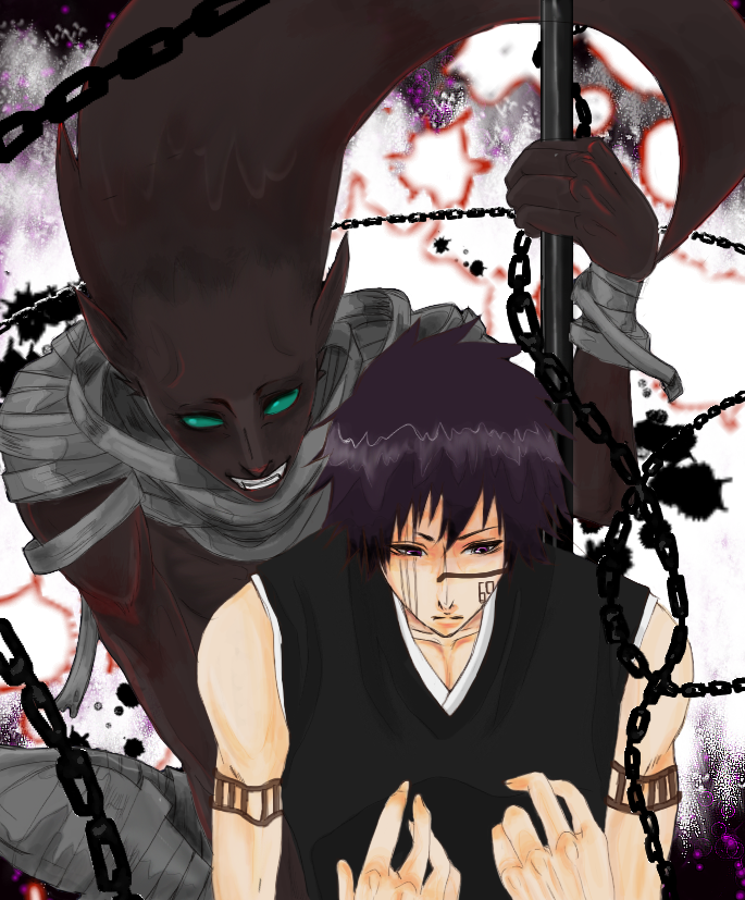 2boys, black_hair, bleach, bleach:_zanpakutou_ibun_hen, chain, green_eyes, hisagi_shuuhei, kazeshini