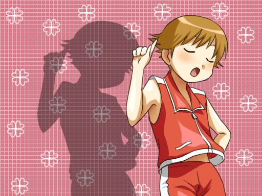 1boy, azumanga_daiou, blush, brown_hair, caipirinha_(meme), closed_eyes, gag_manga_biyori, male_focus