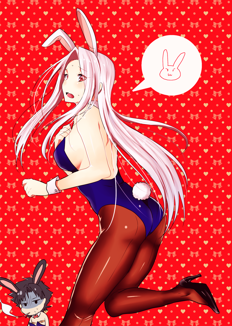 1boy, 1girl, animal_ears, ass, bad_id, bad_pixiv_id, bandaid, bandaids_on_nipples