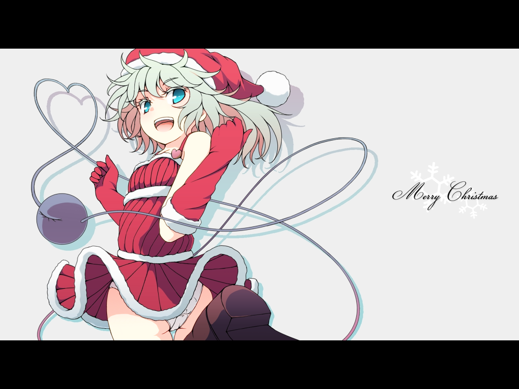 1girl, aqua_eyes, bad_id, bad_pixiv_id, bare_shoulders, christmas, dise_(psychoro), elbow_gloves
