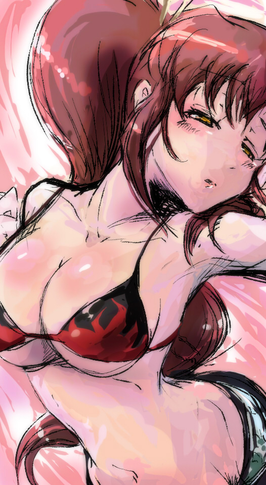 00s, 1girl, bad_id, bad_pixiv_id, bikini, bikini_top_only, blush, breasts