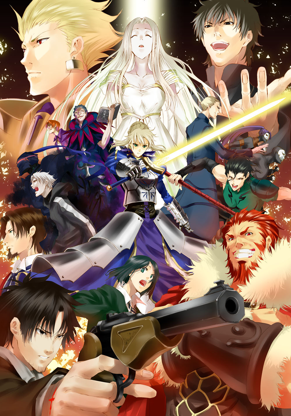 3girls, 6+boys, armor, artoria_pendragon_(fate), assassin_(fate/zero), ayanon, bad_id, bad_pixiv_id