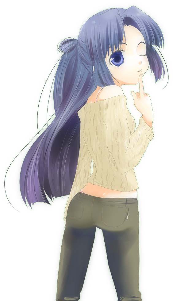 00s, 1girl, asakura_ryoko, ass, casual, female_focus, half_updo, kayune_niu