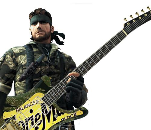 big_boss, calorie_mate, guitar, instrument, lowres, metal_gear_(series), metal_gear_solid_3:_snake_eater, naked_snake