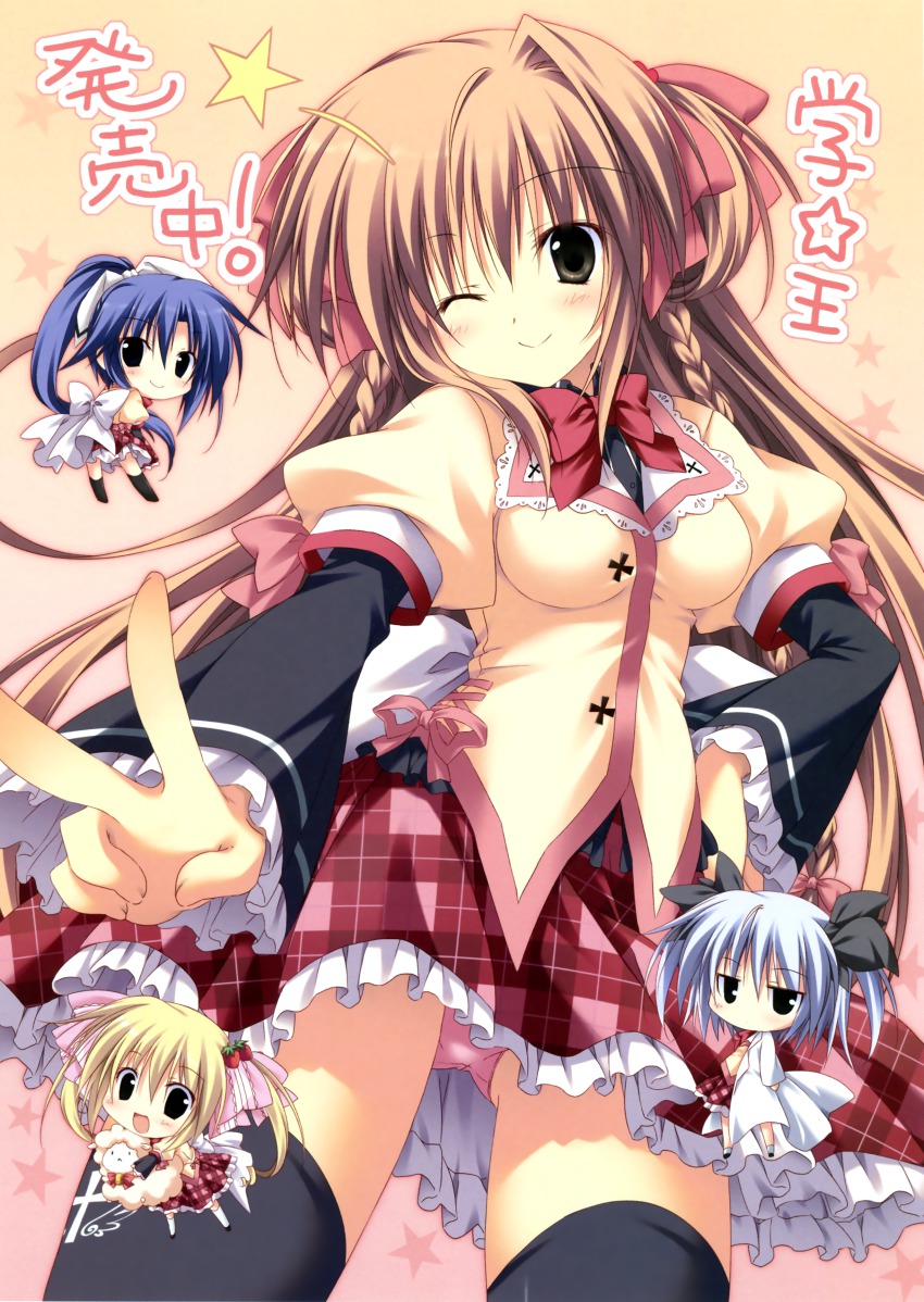 4girls, ;), absurdres, annemarie_lohenstein, black_legwear, blonde_hair, blue_eyes, blue_hair