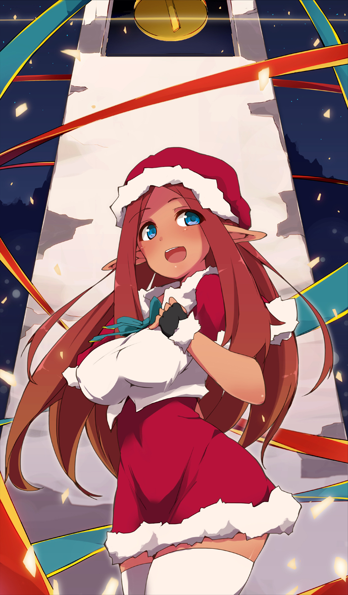 1girl, bell, blue_eyes, blush, breast_suppress, breasts, brown_hair, capelet