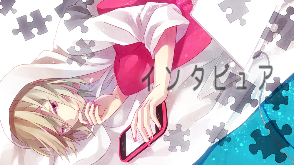 1girl, 96neko, mp3_player, female_focus, hood, hoodie, indie_utaite, interviewer_(vocaloid)