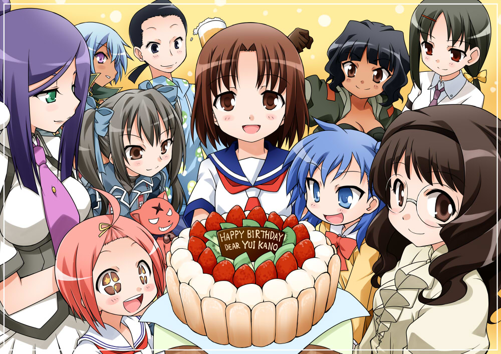 +_+, 00s, 10s, 1boy, 6+girls, :d, age_difference, ahoge