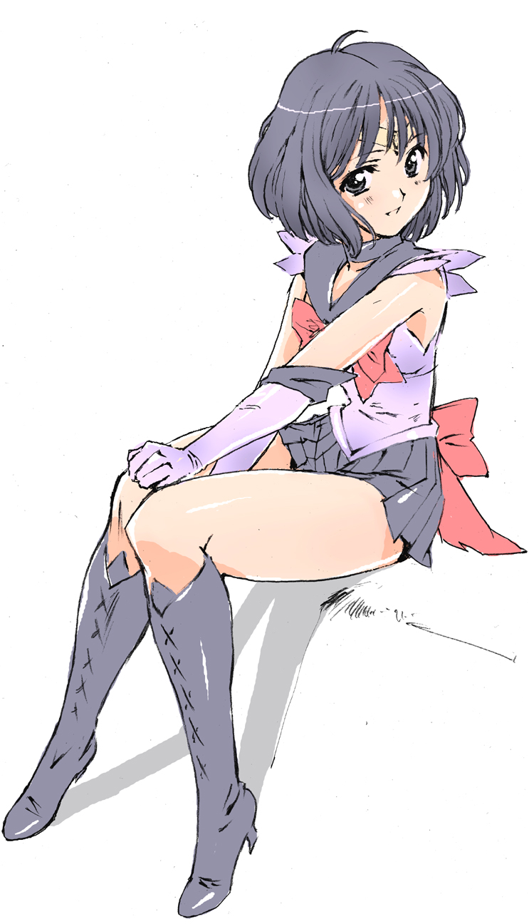 1990s_(style), 1girl, bishoujo_senshi_sailor_moon, black_eyes, black_hair, boots, bow, choker