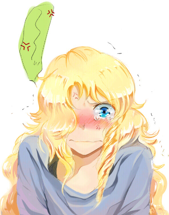 1boy, anger_vein, anno_mana, blonde_hair, blue_eyes, blush, drill_hair, frown