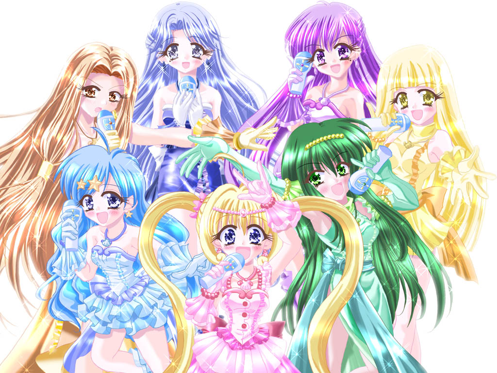 00s, 6+girls, bad_anatomy, caren_(mermaid_melody_pichi_pichi_pitch), coco_(idol)_(mermaid_melody_pichi_pichi_pitch), coco_(mermaid_melody_pichi_pichi_pitch), dress, earrings
