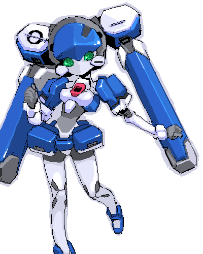 1girl, android, blazermate, blush_stickers, breasts, chibi, clenched_hands, female_focus