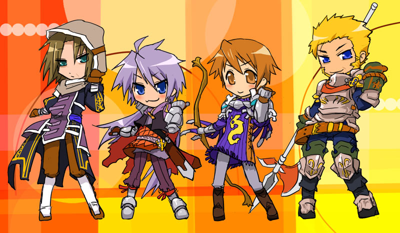 4boys, armor, bow, brown_eyes, brown_hair, heugoe, kiritachi, lockswell