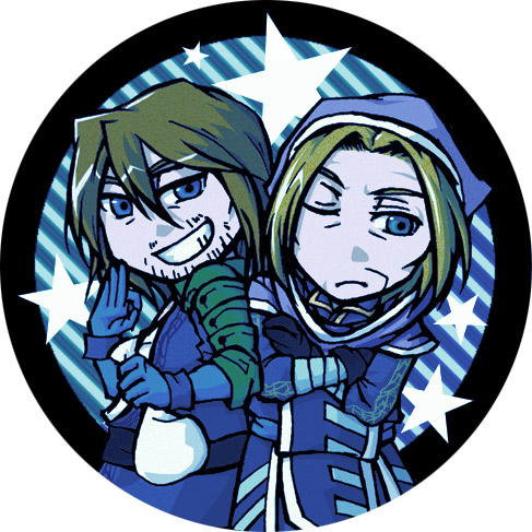 2boys, blonde_hair, brown_hair, cape, gwendal, lockswell, lowres, male_focus, multiple_boys, valkyrie_profile:_covenant_of_the_plume, valkyrie_profile_(series)
