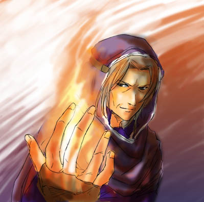 1boy, brown_hair, fire, lockswell, lowres, male_focus, solo, valkyrie_profile:_covenant_of_the_plume, valkyrie_profile_(series)