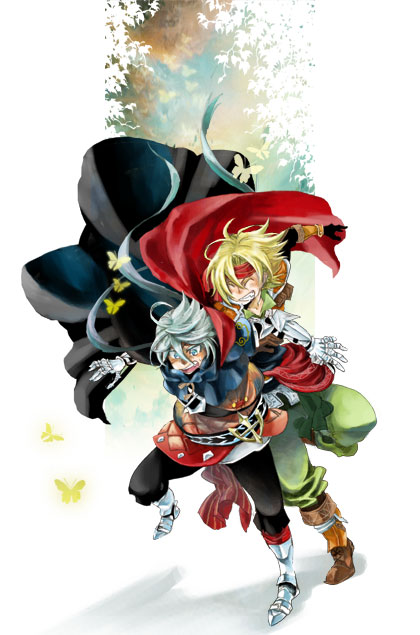 2boys, ancel, armor, blonde_hair, bug, butterfly, cape, closed_eyes