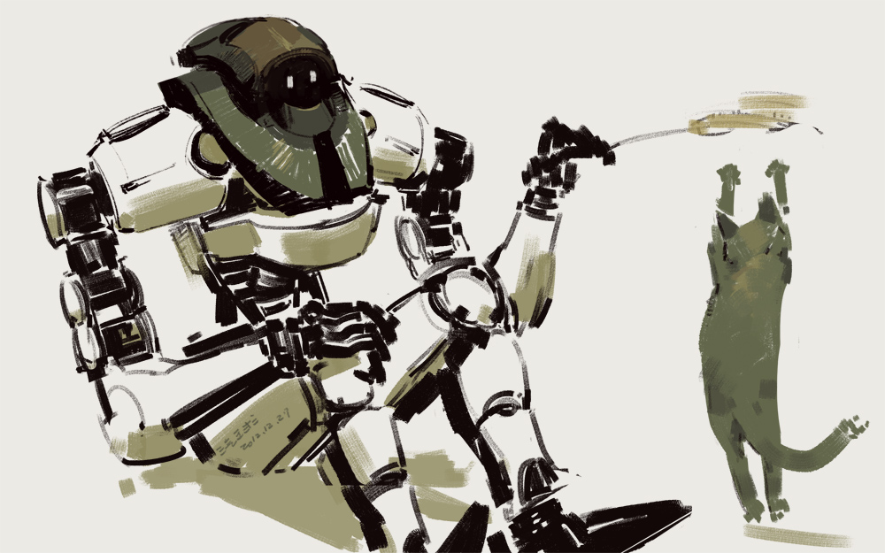 animal_focus, black_cat, cat, cat_teaser, guan-yu_chen, no_humans, non-humanoid_robot, original