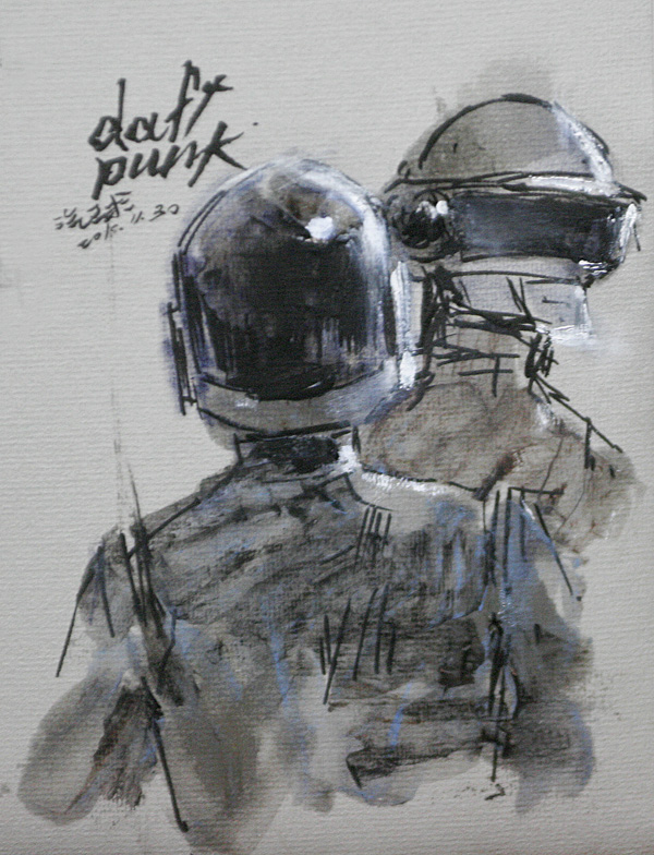 2boys, daft_punk, dated, guan-yu_chen, guy_manuel_de_homem-christo, helmet, male_focus, marker_(medium)
