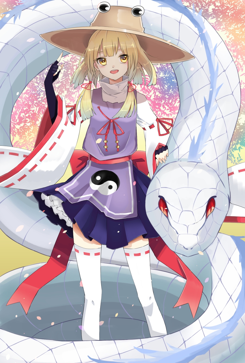1girl, adapted_costume, blonde_hair, branch, female_focus, fingerless_gloves, gloves, hair_ribbon